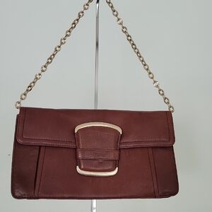 Banana Republic Brown Maroon Chain Leather Shoulder Bag Clutch Flap Closure